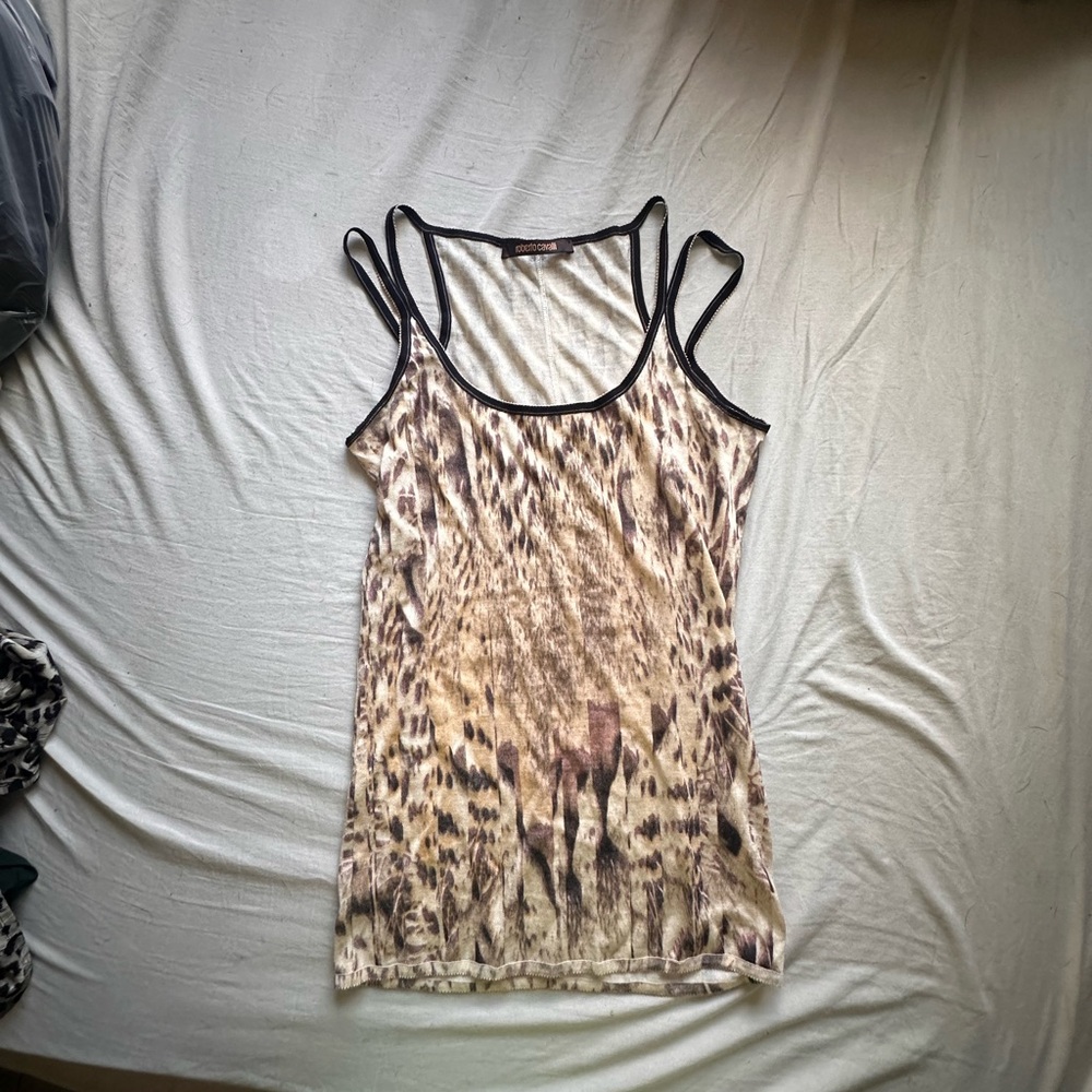 Roberto Cavalli Y2K 2000s Leopard Print Women's Tank Top